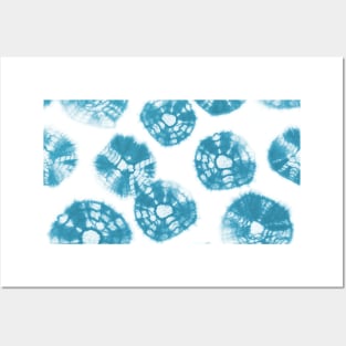 Shibori Kumo tie dye caribbean blue dots over white Posters and Art